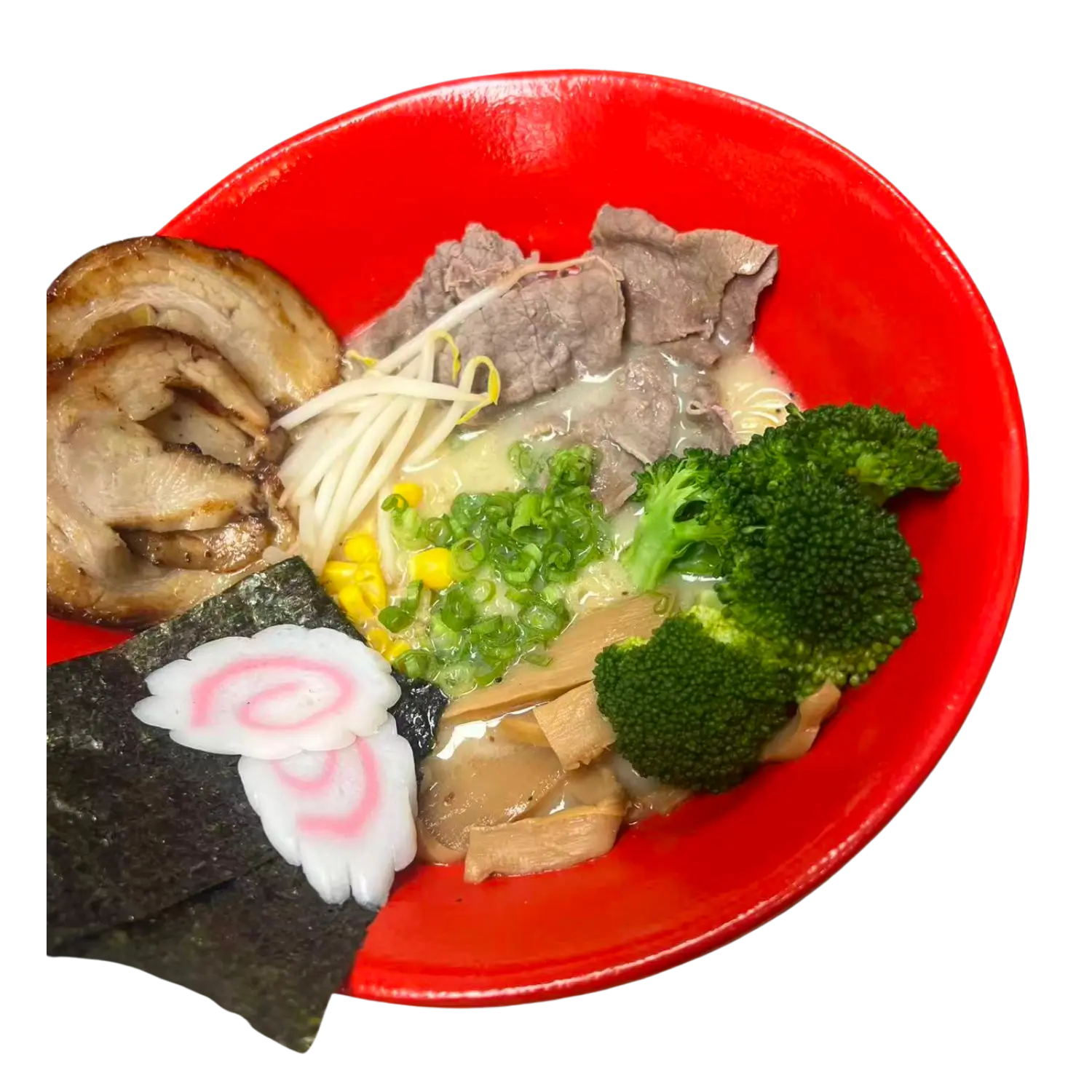 Ramen with tender pork, broccoli and corn at Hibachi X Ramenn, a Japanese Restaurant in Hicksville