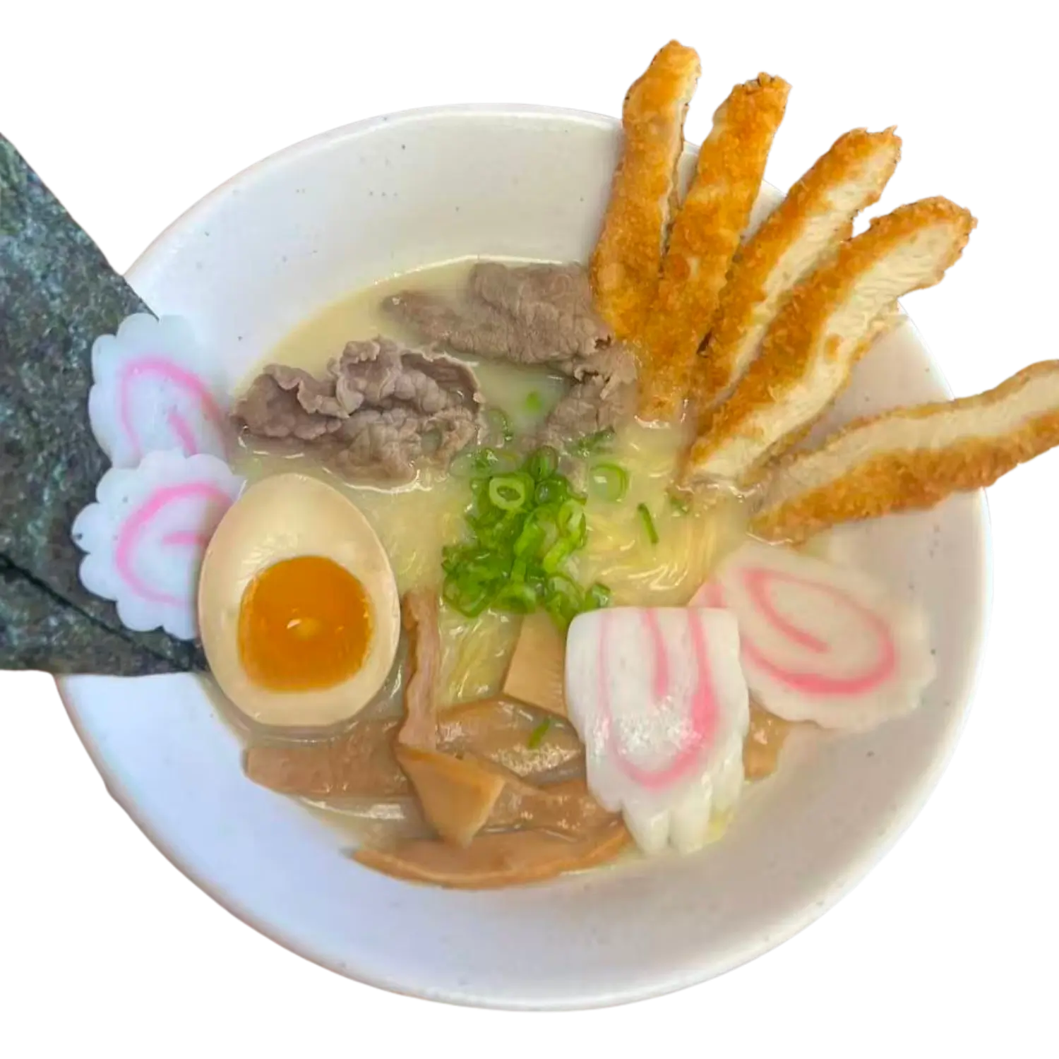 Creamy tonkotsu ramen topped with chicken katsu at Hibachi X Ramenn, a Japanese Restaurant in Hicksville